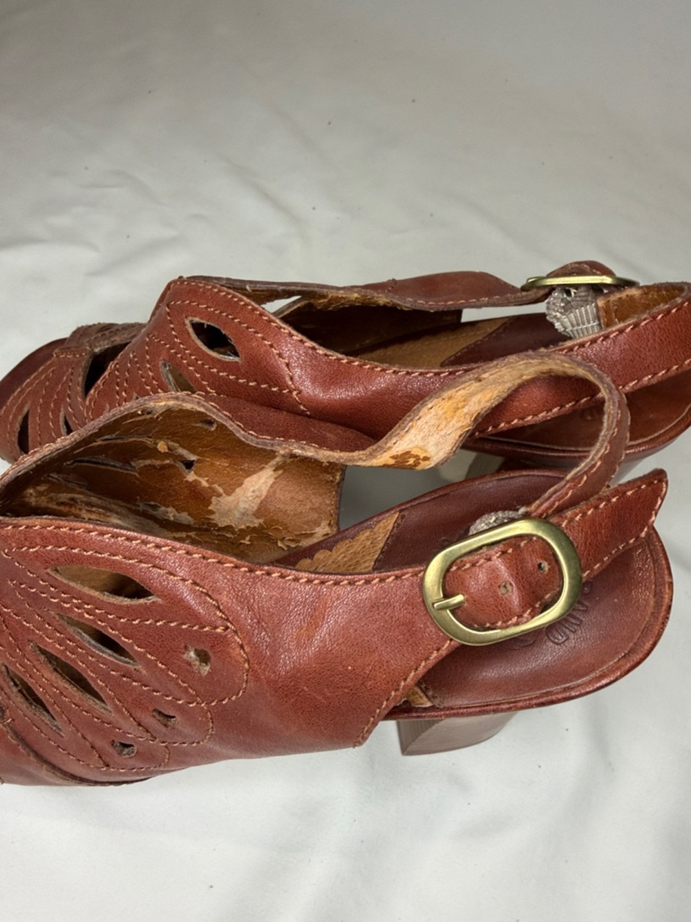 Lucky Brand Originals Brown Leather Cutout Block Heel Platform Sandals Size 8.5 - Picture 3 of 6